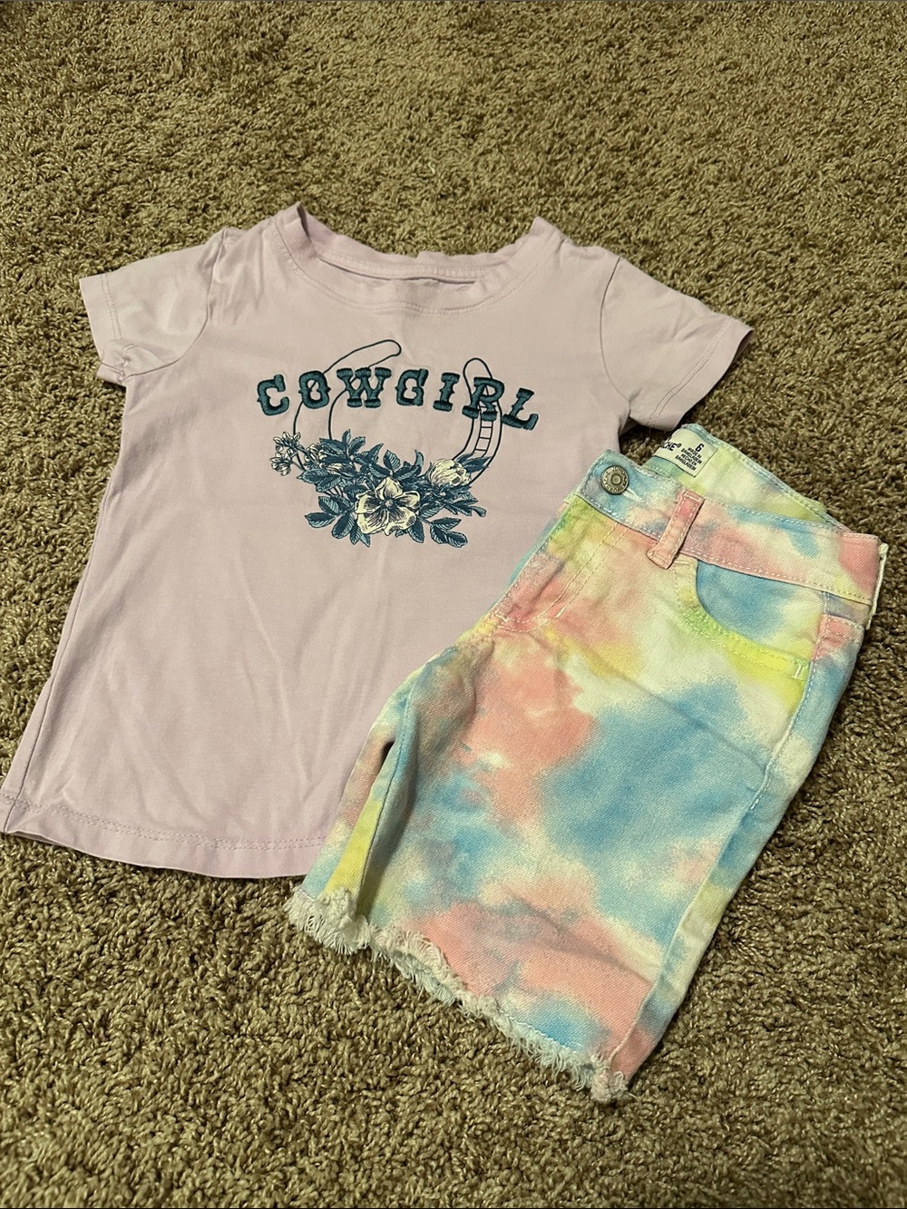 Cowgirl girls tee and tie dye shorts